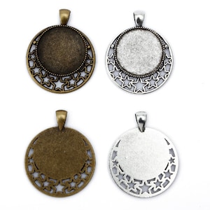 1 inch Cabochon Setting-Moon Blank Pendant Trays-Cabochon Bezel Tray-Blank Pendant Bezel-25mm Round Cabochon Trays-Blank Bezel Cabochon