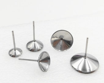 100pcs Surgical Stainless Steel Rivoli Cup-Post Earrings base for swarovski-Bezel Earring Studs-Earring Findings-Earstuds with backs