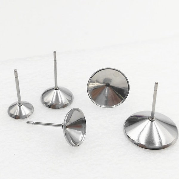100pcs Surgical Stainless Steel Rivoli Cup-Post Earrings base for swarovski-Bezel Earring Studs-Earring Findings-Earstuds with backs