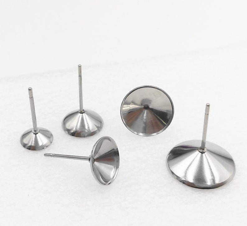 100pcs Surgical Stainless Steel Rivoli Cup-Post Earrings base for swarovski-Bezel Earring Studs-Earring Findings-Earstuds with backs image 1