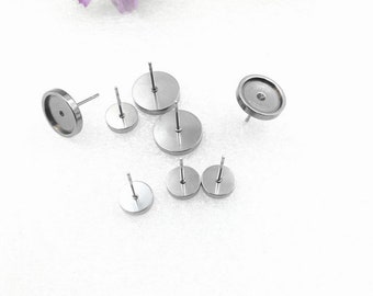 NEW STAINLESS Steel Earring Stud Bezel Settings - Surgical Steel Blank Bezel -Hypoallergenic Earring Post - Earring Studs Back Included