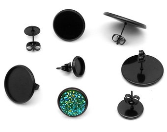 Blancs de boucles d’oreilles noirs - Paramètres de boucles d’oreilles - Plateaux de boucles d’oreilles - Plateaux de lunette de goujon de boucle d’oreille - Blanc de lunette de goujon d’oreille - sans plomb et sans nickel