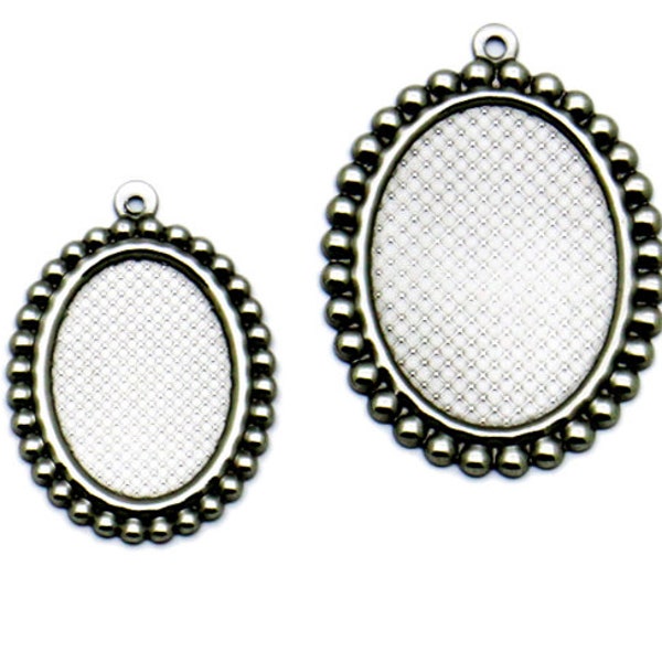 20pcs Stainless Steel Pendant Blank 13x18/18x25mm With Oval-shaped Cameo Cabochons,WHOLESALE DIY Jewelry Fittings