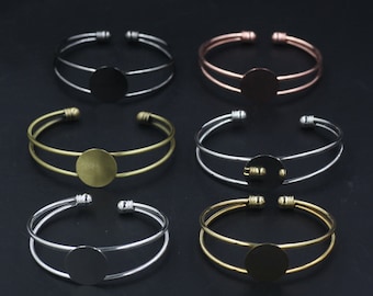 Flat bracelet Settings - Cuff Bracelets Blanks - Vintage Adjustable Bangle Blanks - Glue - Silver Ant Bronze Ant Copper Bracelet