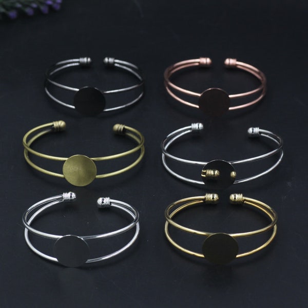 Flat bracelet Settings - Cuff Bracelets Blanks - Vintage Adjustable Bangle Blanks - Glue - Silver Ant Bronze Ant Copper Bracelet