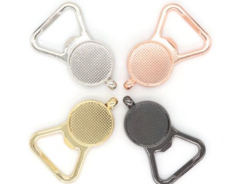 20pcs 25mm Alloy pendant base - beer open base bottle opener embossed tray border blank for necklace keychain DIY jewelry making