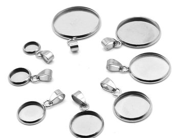 20pcs Stainless Steel Round Bezel Pendant - Bezel Pendant Blanks - Glass Cabochon Setting - Pendant Trays - hypoallergic Cups