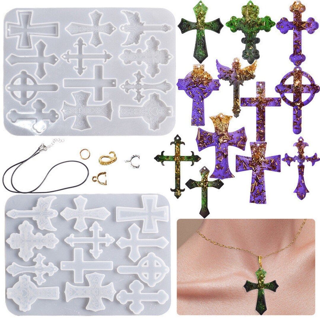 Diy Crystal Drops Epoxy Resin Cross Necklace Pendant Abrasive Etsy
