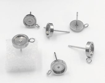 STAINLESS Steel Earring Stud Bezel Settings - Surgical Steel Blank Bezel -Hypoallergenic Earring Post - Earring Studs Back Included