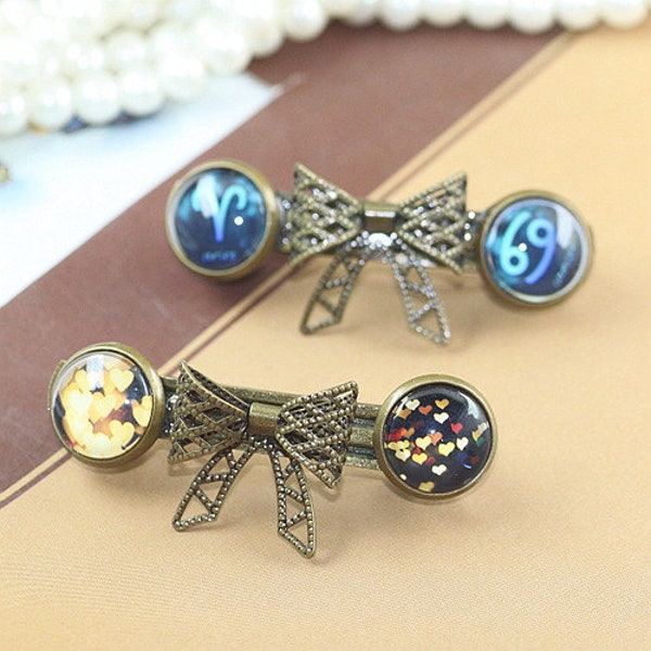 12mm Blank Hairclip barrettes with 2 Bezels - Hair Pin Findings, Hairclip barrettes - Cabochon Setting - Hair Bezel Trays