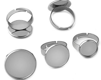 20pcs Stainless Steel Finger Ring, Adjustable Ring Blanks, Stainless Steel Ring Base, Rings For Women, Hypoallergenic Cabochon Ring