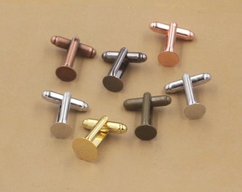 Bezel Cufflink Blanks - Flat Round French Cufflink Base - Bezel Cufflink Settings - Brass Cufflink Findings - Choose Your Color
