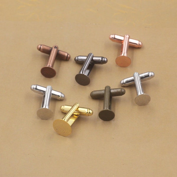 Bezel Cufflink Blanks - Flat Round French Cufflink Base - Bezel Cufflink Settings - Brass Cufflink Findings - Choose Your Color