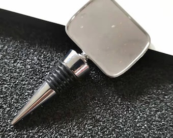 Rectangle Wine Stopper-Bottle Stoppers-Silver Wine Bottle Stoppers with a Rectangle Bezel Blanks-Gift for a wine lover-Housewarming Gift