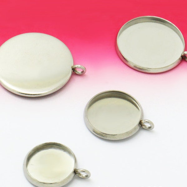 50pcs 8mm-25mm Stainless Steel Smooth Circle Round Pendant Blank Jewelry with Bezel Setting Tray Cameo Cabochons,WHOLESALE