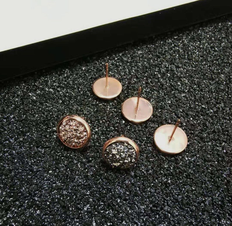 10mm Bezel Earring Blanks With Faux Druzy Cabochons and Earring Back Earring Kit Rose Gold Bezel Earring Studs Choose Your Color