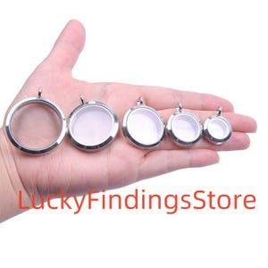 Floating Locket - Stainless Steel Glass Locket -  Floating Glass Memory Locket Pendant with Twist Top Stainless Steel