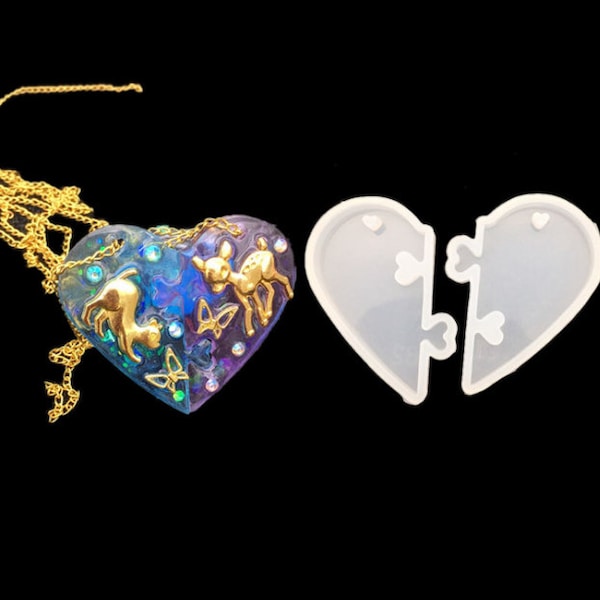 Sweater necklace pendant silicone mold with holes heart shape jigsaw combination pendant epoxy resin mould jewelry diy making supplies