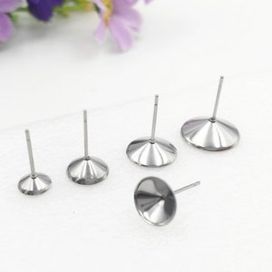 100pcs Surgical Stainless Steel Rivoli Cup-Post Earrings base for swarovski-Bezel Earring Studs-Earring Findings-Earstuds with backs image 2