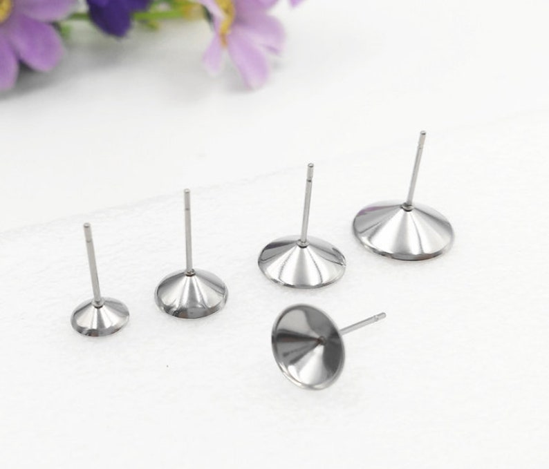 100pcs Surgical Stainless Steel Rivoli Cup-Post Earrings base for swarovski-Bezel Earring Studs-Earring Findings-Earstuds with backs image 2