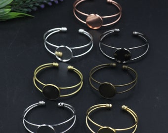 Bracelet Blanks-Cuff Bracelet-Blank Bangle Bracelet-20mm Shallow Pad Tray Bracelet-20mm cabochon bracelet-Bezel Bracelet-7 Color