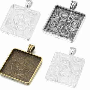 Espacios en blanco colgantes cuadrados de 30 mm - Bandejas de cabujón cuadrado - Bandejas colgantes - Bisel colgante en blanco - Bandejas de bisel cuadrado de 30 mm - Cabujón de bisel en blanco