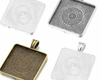 30mm Square pendant blanks - Square Cabochon Trays - Pendant Trays - Blank Pendant Bezel - 30mm Square Bezel Trays - Blank Bezel Cabochon