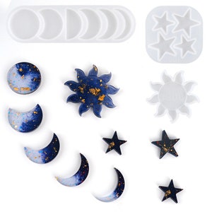 Moon Sun Star Resin Casting Mold Moon Phase Pendant Home Decor Crescent Moon Full Moon Epoxy Craft Mould DIY Making Tools