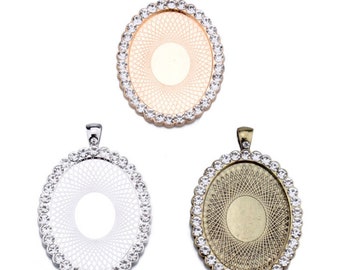 10pcs Blank Oval Pendant Tray -30x40MM Diamond Cameo Cabochon Base Setting Pendants- Blank Bezel Cabochon - Blank Bezel Setting