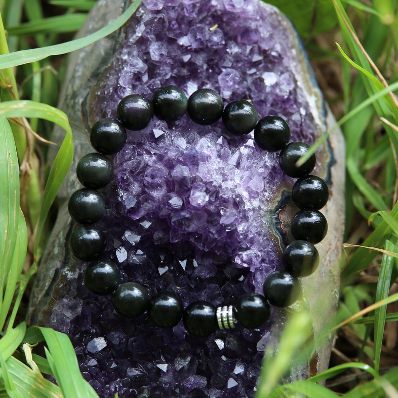 Natural stone bracelet, obsidian celestial eye image 1