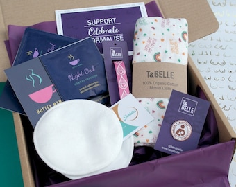 Breastfeeding Gift Box: Choice of Enamel Pin/Keyring & Feeding Clip - Muslin Square, Breast Pads