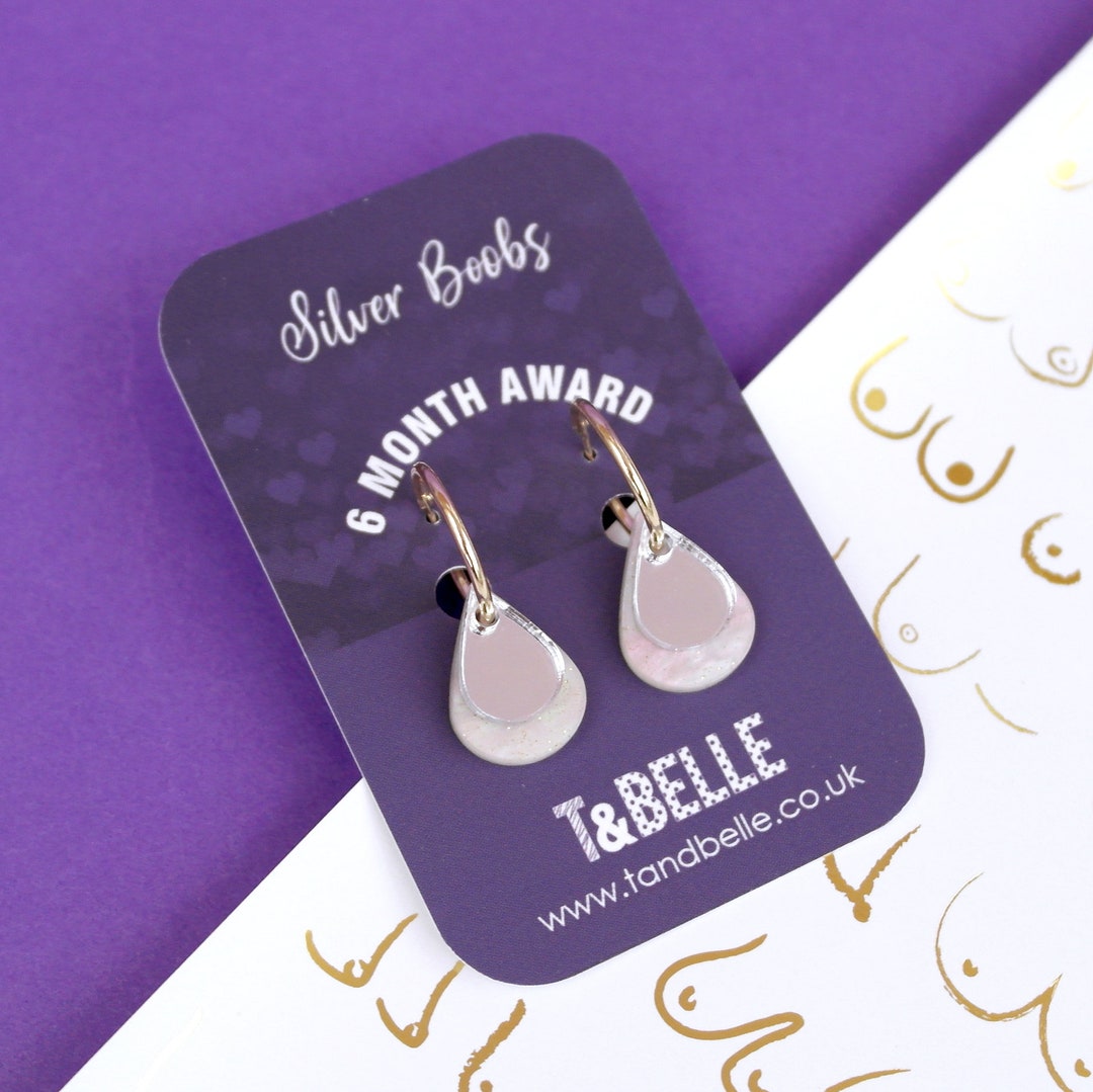 Breastfeeding Milestone 6 Month Celebration Hoop Earrings White Glitter