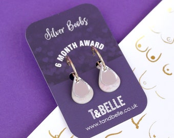 6 Month Breastfeeding Milestone Earrings: Silver Boobs Acrylic Droplets