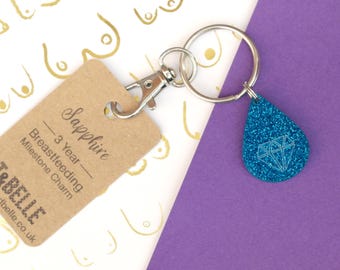 3 Years Breastfeeding Glitter Charm - Sapphire Boobs Milestone Award Celebration - gift for mums nursing journey