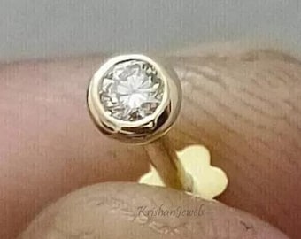 3mm Round Cut GH-SI Natural Diamond Solitaire Nose Pin Piercing Stud, Solid 14K/18k Yellow Gold Nose Pin, Diamond Nose Pin For Women&#39;s