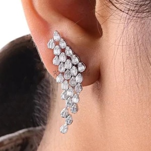 2Ct Baguette Cut DH-VS Lab Grown Diamond Dangle Earrings, 14k/18k White Gold Earring, GJEPC Certified Diamond, Wedding Gift For Women&#39;s