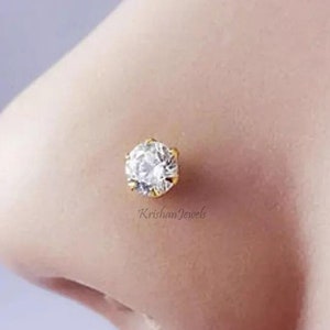 3 MM Natürlich GH SI Runde Diamant Damen Nasenstift Piercing, 14K/18k Gelbgold Nasenstift, Diamant Nasenstift Für Damen, Solid Gold Nasenstift