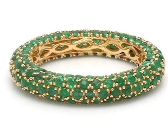 Natural Round 2 CT Emerald Eternity Band Ring | Round Cut Emerald Wedding Band Ring | 14k/18k Yellow Gold Ring | Emerald Promise Gift Ring