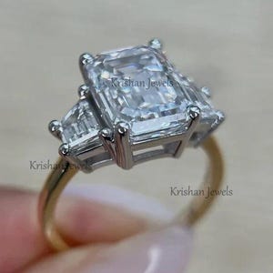 Emerald Cut Engagement Ring, 6 Cts Lab Grown Diamond Ring, 14k Yellow Gold Bridesmaid Ring, Birthday Promise Ring, Gift for Her Wedding