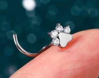 0.06Ct GH-SI Round GJEPC Certified Natural Diamond Hook Nose Pin, Designer Women&#39;s Diamond Nose Stud, Solid 14K/18K White Gold Gift Nose Pin