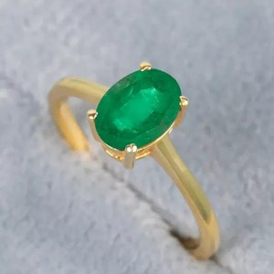 1.2Ct Natural Emerald Gemstone Wedding Ring, Green Emerald Ring, 14k/18k Yellow Gold Ring, Women&#39;s Birthday Gift, Anniversary Gifts Ring