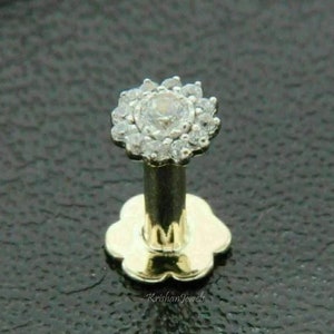 0,10 Karat GH SI Rundschnitt Natürlicher Diamant Schraubverschluss Nase Pin Piercing, 14K / 18K Gelbgold Nasenpin, handgemachter Diamant Ohrstecker Nasenpin Schmuck