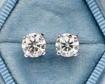 Orecchini a bottone con diamante rotondo GH-SI da 0,40 ct, diamanti certificati GJEPC, orecchini a bottone da donna in oro bianco 14k/18k, regalo per anniversario