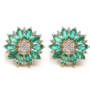 Natural Marquise Cut Emerald Diamond Studs Earrings | 14K/18K Yellow Gold Earring | Birthday Gift Stud Earring | Anniversary Gift For Her