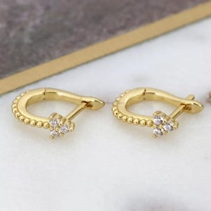 0.3 Ctw Natural Diamond Semi Hoop Earrings / Solid 14k 18k