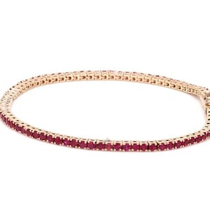 Natural Round Cut 2 MM Ruby Gemstone Dainty Stackable Bracelet | 14K/18K Yellow Gold Bracelet | Valentine&#39;s Day Gift | Wedding Gift For Her