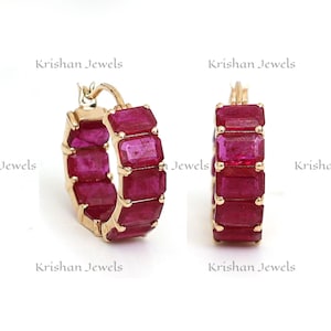14K/18K Gold Natural Red Ruby Huggie Hoops Earring, July Birthstone Jewelry, Everyday Wear Earring, Birthday Gift, Delicate Gift for Mother