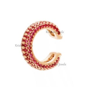 14K/18K Solid Rose Gold Red Ruby Conch Ear Cuff Kolczyki, Kolczyki z rubinem bez przekłuć, Wyrazisty mankiet do uszu, Codzienne ucho, Specjalny prezent dla niej