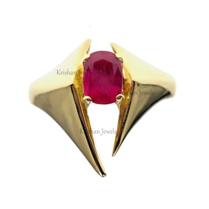 Fabulous 14k Solid Yellow Gold 1/2ct Natural Red Ruby Ring, Solitaire Ruby Engagement Ring, Bridal Anniversary Ring, Delicate Gift for her