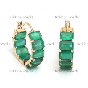 Orecchini a cerchio con smeraldo verde naturale in oro 14K/18K, gioiello con pietra portafortuna di maggio, regalo di compleanno casual, regalo delicato per la fidanzata